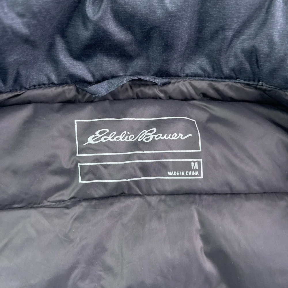 Eddie Bauer Vest‎ Mens Medium Grey Puffer Down EB650 Full Zip Quilted Pockets